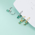 A31593 s925 sterling silver unique chic vintage green rhinestone geometric fashion earrings