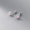 A37971 s925 sterling silver pink artificial glass stud design earrings