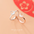 A35057 s925 sterling silver cute shell rhinestone adjustable ring