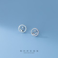 A33827 s925 sterling silver trendy simple rhinestone circle dolphin sweet chic earrings