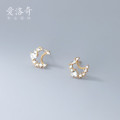 A32213 s925 sterling silver trendy hollowed rhinestone heart moon earrings