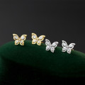 A45453 s925 sterling silver trendy sweet dainty rhinestone butterfly stud earrings