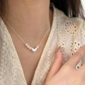 A42727 sterling silver pearl heart simple elegant necklace
