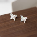 A45459 silver trendy sweet double layered hollowed butterfly stud earrings