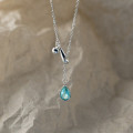 A43743 s925 sterling silver trendy sweet unique simple blue teardrop necklace