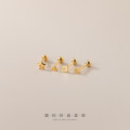 A33258 s925 sterling silver simple hollowed stars square triangle heart geometric cute earrings