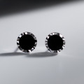 A43690 s925 silver circle artificial black agate stud earrings