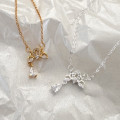 A42725 sterling silver cubic zirconia simple elegant necklace