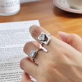 A33516 minimalist 925 sterling silver square rhinestone unique adjustable ring