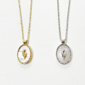 A32891 925 sterling silver geometric simple oval gold shell pendant necklace