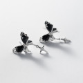 A40818 s925 sterling silver unique black rhinestone butterfly stud earrings