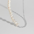 A43539 s925 silver elegant simple trendy pearl sweet necklace