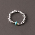 A44621 s925 silver beaded stretchy rope elastic artificial turquoise ring