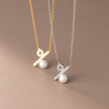 A45346 s925 sterling silver rhinestone pearl elegant necklace
