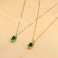 A43824 s925 silver vintage princess square green rhinestone necklace