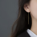 A33115 s925 sterling silver simple long pearl string chic earrings