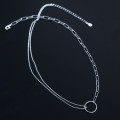 A34008 s925 sterling silver doublelayer hollowed circle asymmetric necklace