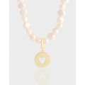 A43654 pink natural pearl heart sterling silver s925 necklace