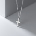 A31256 s925 sterling silver cute rhinestone cross necklace