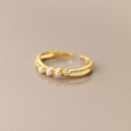 A42700 s925 silver trendy double layer hollowed rhinestone ring