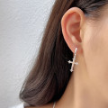 A33109 s925 sterling silver minimalist cross earrings