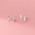 A35493 s925 sterling silver fashion women bar bow rhinestone earrings