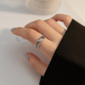 A36262 s925 sterling silver vintage silver multilayer rope unique ring