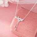 A45936 s925 silver trendy sweet bar stripe butterfly fringe necklace
