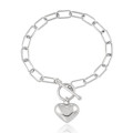 A43357 chain bar heart charm design unique silver bracelet