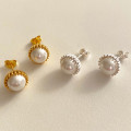 A38734 sterling silver pearl stud simple fashion earrings