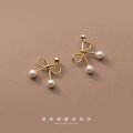 A33800 s925 sterling silver simple bow bar earrings