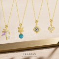 A46335 fashion s925 sterling silver pendant butterfly green turquoise necklace