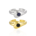 A43939 black agate heartshape s925 sterling silver simple heart ring