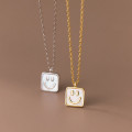 A44878 s925 sterling silver square shell smilingface elegant necklace