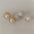 A41404 sterling silver flower pearl stud simple elegant earrings