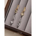 A43919 s925 sterling silver moon stars rhinestone symmetric hoop trendy earrings