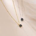 A34154 s925 sterling silver black square geometric necklace