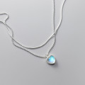 A36888 s925 sterling silver simple heartshape glass doublelayer necklace