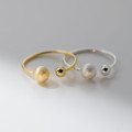 A42781 s925 sterling silver unique simple ball adjustable ring