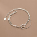 A34257 s925 sterling silver fashion simple asymmetric chainr bracelet