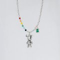 A34492 s925 sterling silver vintage silver bear necklace