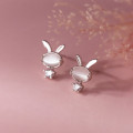 A38072 s925 sterling silver artificial cateye rhinestone rabbit earrings