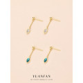 A43625 s925 sterling silver teardrop stud fringe simple fashion earrings