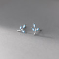 A37334 s925 sterling silver simple rhinestone tree leaf stud dainty earrings