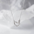 A44379 s925 silver trendy sweet rhinestone heart circle necklace