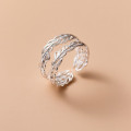 A39310 s925 sterling silver double layered leaf adjustable dainty elegant ring