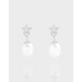 A41457 design natural pearl stars stud sterling silver s925 earrings