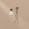 A33663 s925 sterling silver asymmetric chain heart bear thai silver cute earrings