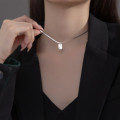 A37201 s925 sterling silver simple square initial necklace