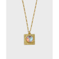 A34634 geometric square moonstone pendant quality s925 sterling silver necklace